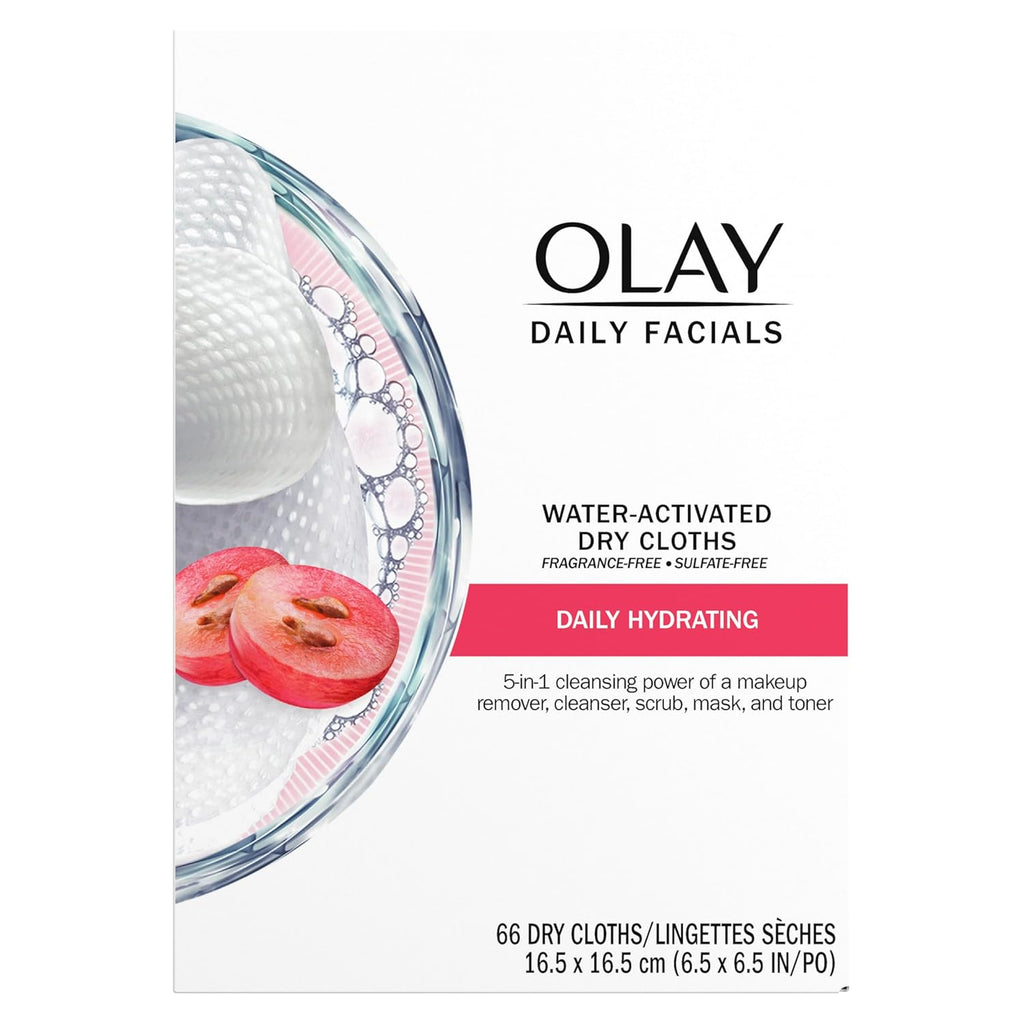 Daily Facials, Daily Clean Makeup Removing Facial Cleansing Wipes, 5-In-1 Water Activated Cloths, Exfoliates, Tones and Hydrates Skin, 66 Count