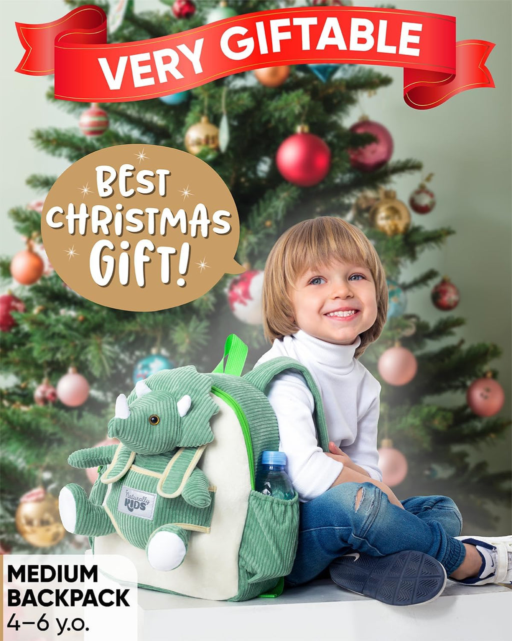 Green Dinosaur Backpack for Boys 4-5, Triceratops Dinosaur Gifts for 4-5 Year Old Boys, Girls, Toddler Backpack